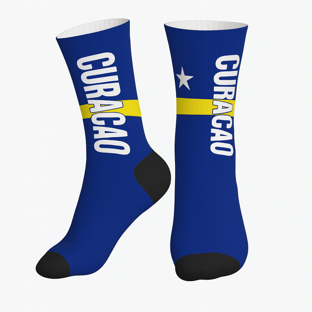 Curaçao Flag Crew Socks – Blue & Yellow Island Pride Design