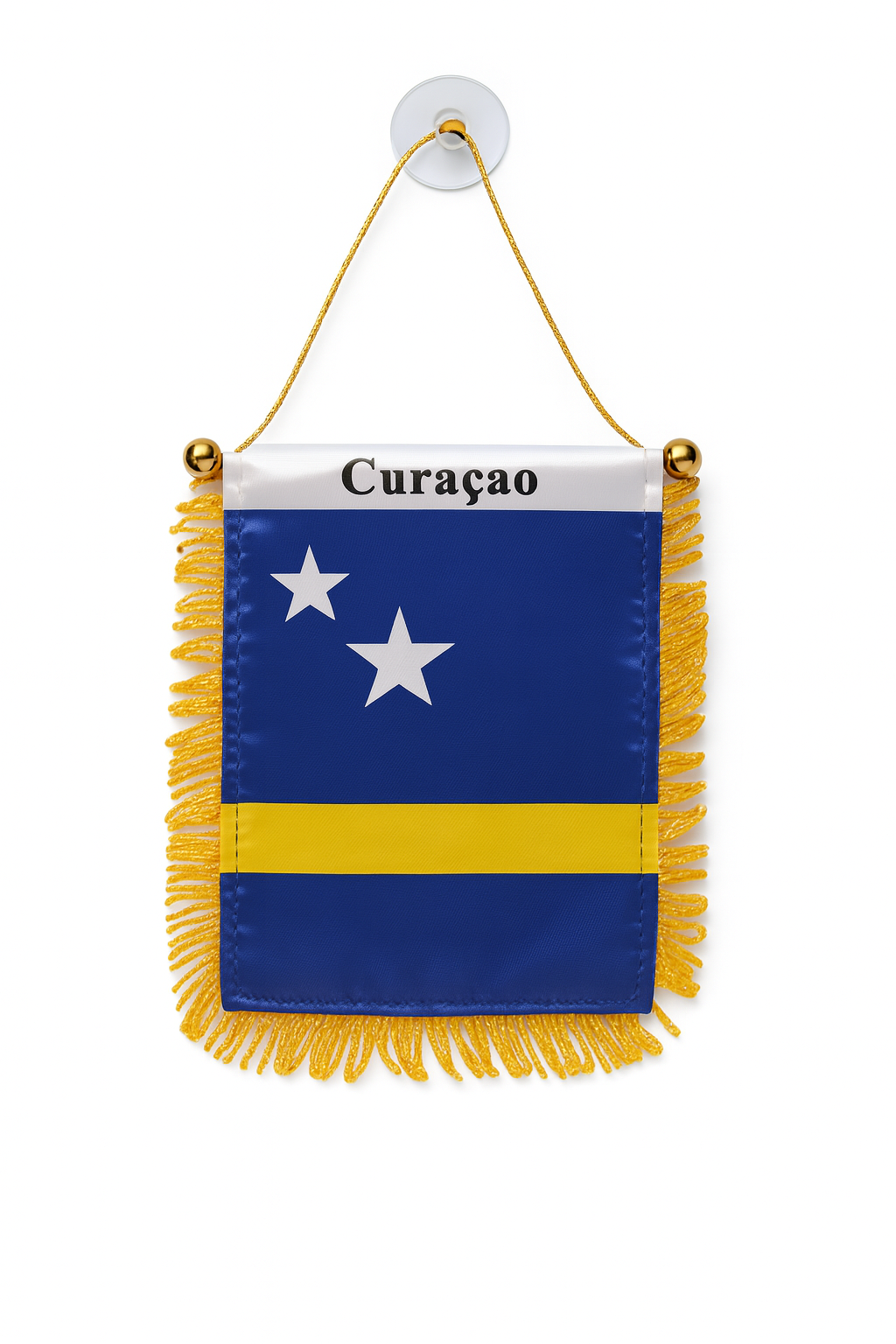 Curaçao Flag Hanging Mini Banner – Gold Fringe Decorative Wall & Car Ornament