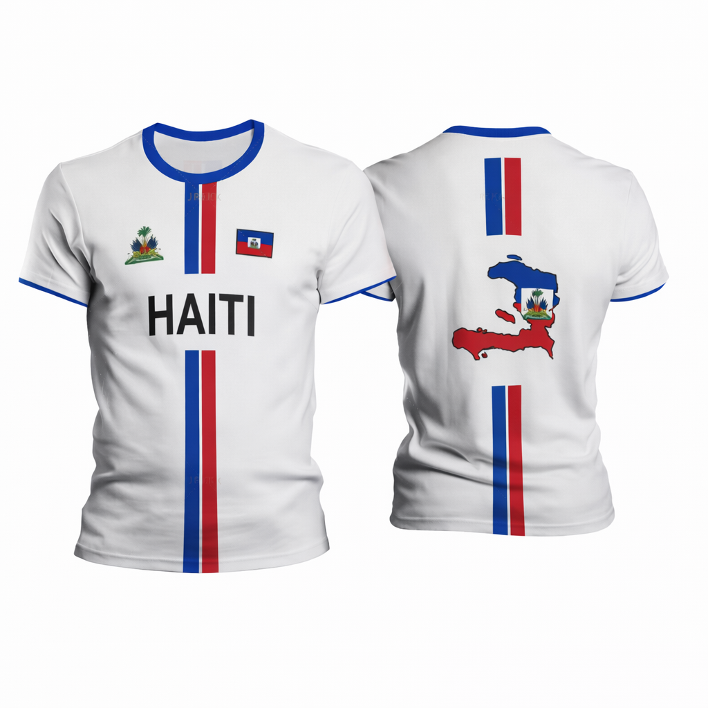 Haiti National Pride T-Shirt – Front & Back Flag Design (White & Black)