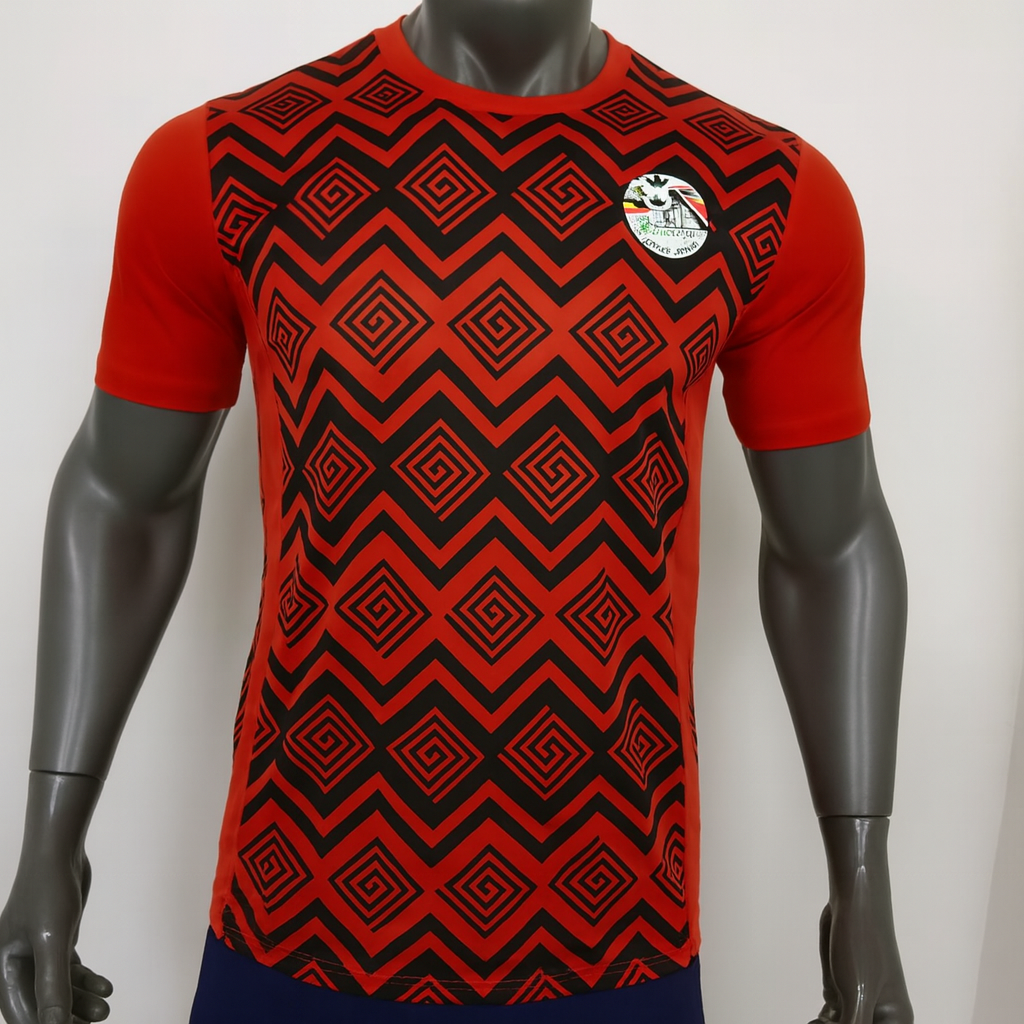 Red & Black Egypt Football Jersey – Tribal Pattern Edition