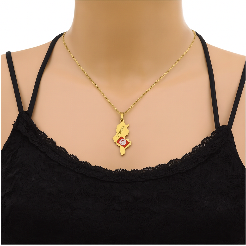 Tunisia Map Necklace – Gold & Silver Pendant with Chain