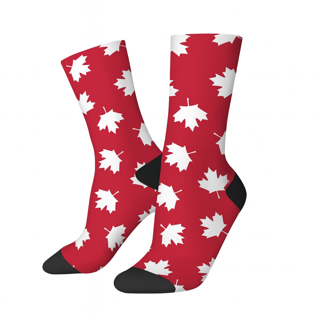 Canada Maple Leaf Crew Socks – Red & White Design