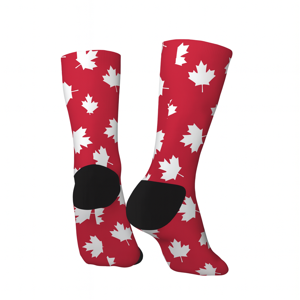 Canada Maple Leaf Crew Socks – Red & White Design