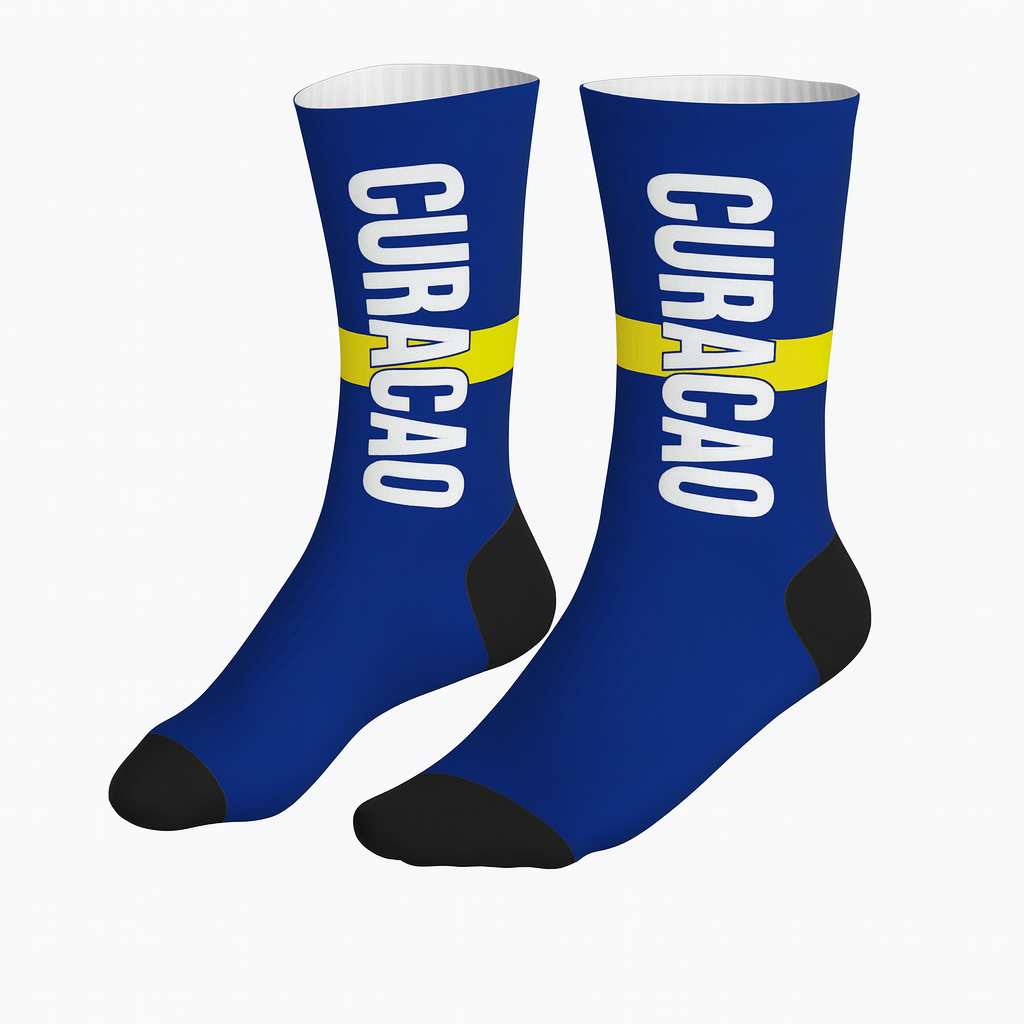 Curaçao Flag Crew Socks – Blue & Yellow Island Pride Design