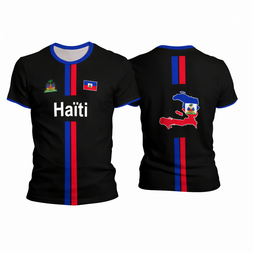 Haiti National Pride T-Shirt – Front & Back Flag Design (White & Black)