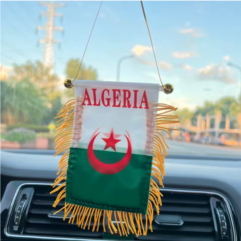 Algeria Flag Hanging Car Banner – Fringed Mini Pennant