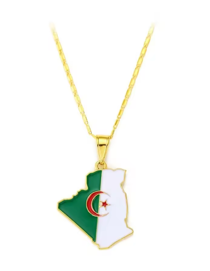 Algeria Map Pendant Necklace – Gold-Tone Enamel