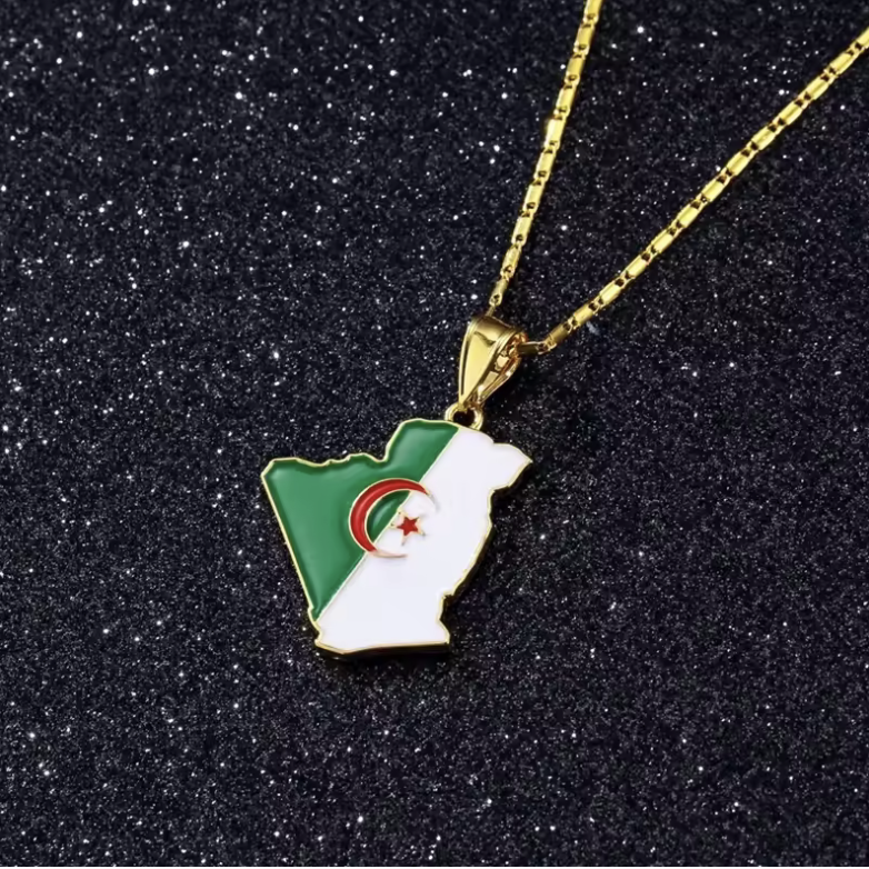 Algeria Map Pendant Necklace – Gold-Tone Enamel