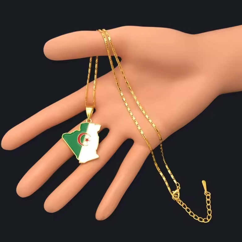 Algeria Map Pendant Necklace – Gold-Tone Enamel