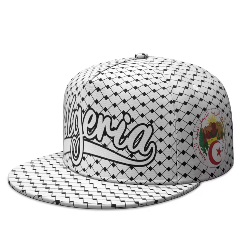 Algeria Snapback Cap – Black & White Pattern Edition