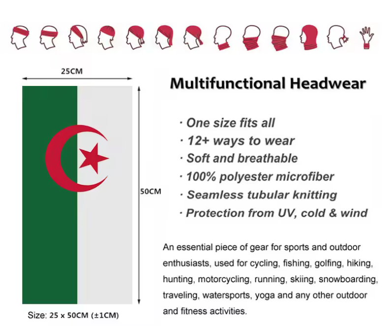 Algeria Flag Neck Gaiter – Multi-Use Face Cover