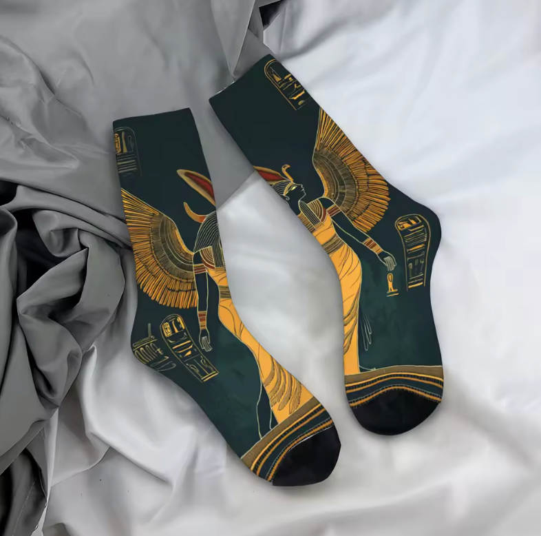 Ancient Egyptian Goddess Crew Socks – Anubis & Hieroglyph Design