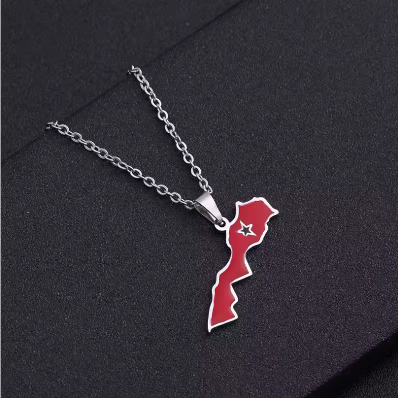 Morocco Map Pendant Necklace – Gold & Silver Flag Edition