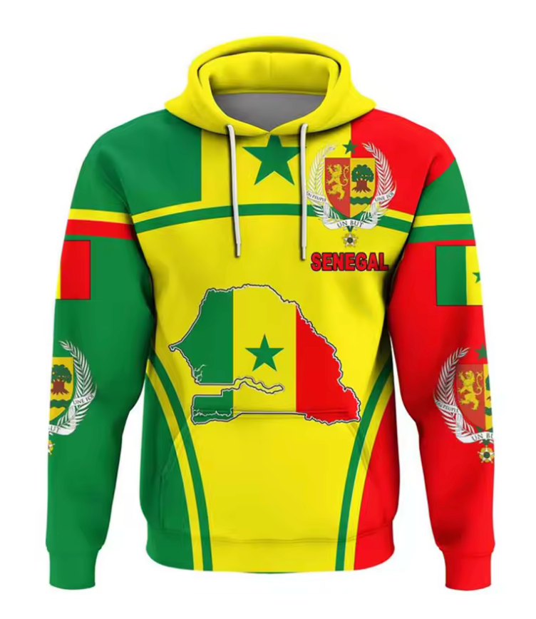 Senegal Pride Hoodie – National Colors & Map Design