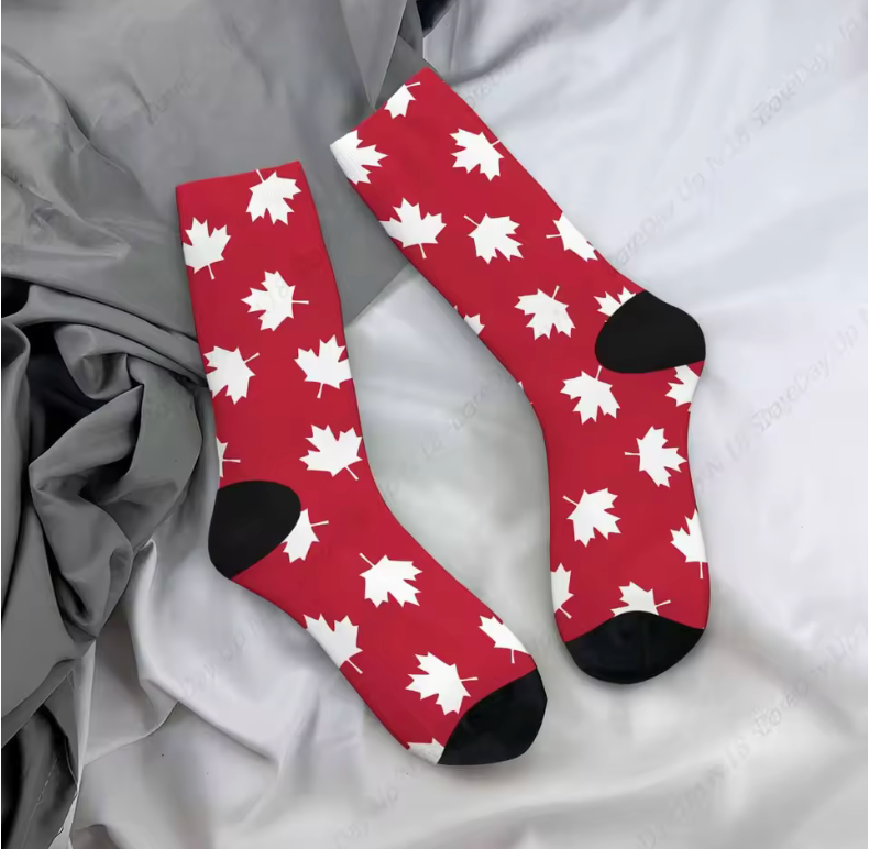 Canada Maple Leaf Crew Socks – Red & White Design