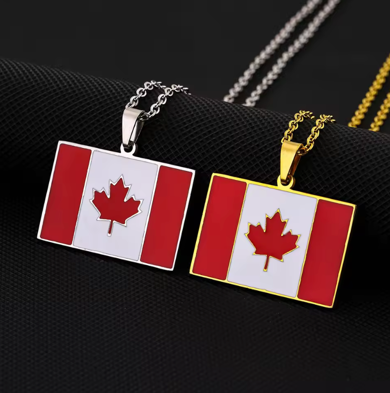 Canada Flag Necklace – Gold & Silver Rectangular Pendant