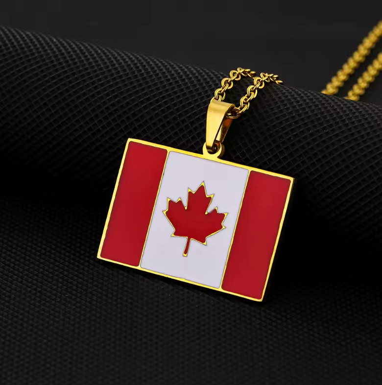 Canada Flag Necklace – Gold & Silver Rectangular Pendant