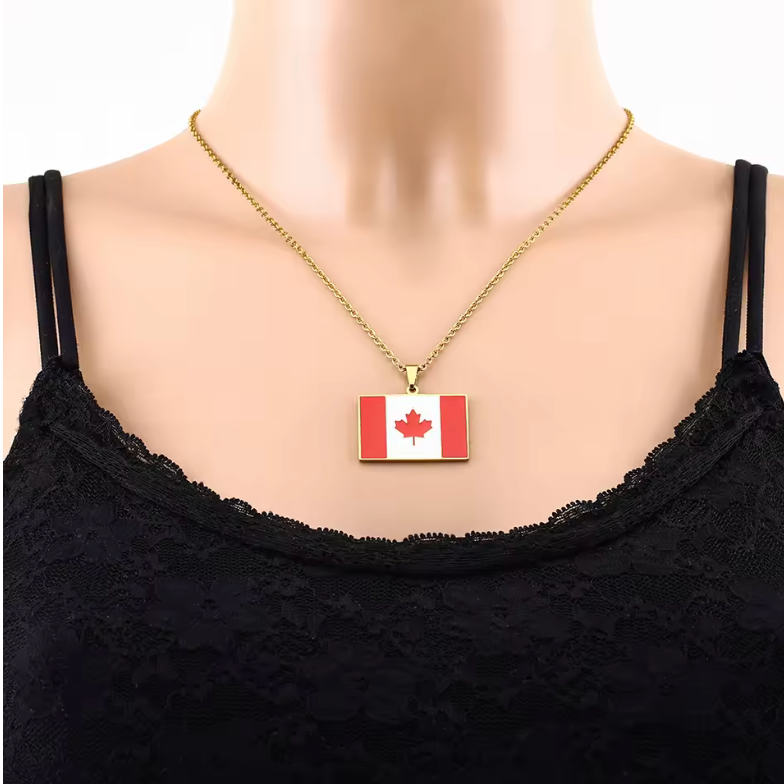 Canada Flag Necklace – Gold & Silver Rectangular Pendant