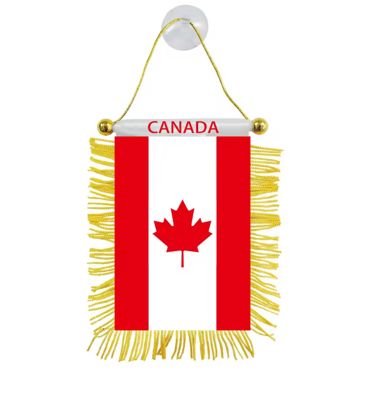 Canada Hanging Car Flag – Fringed Maple Leaf Design