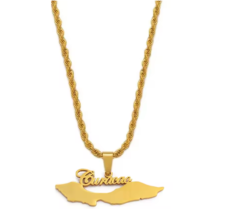 Curacao Island Name Pendant Necklace – Gold Rope Chain