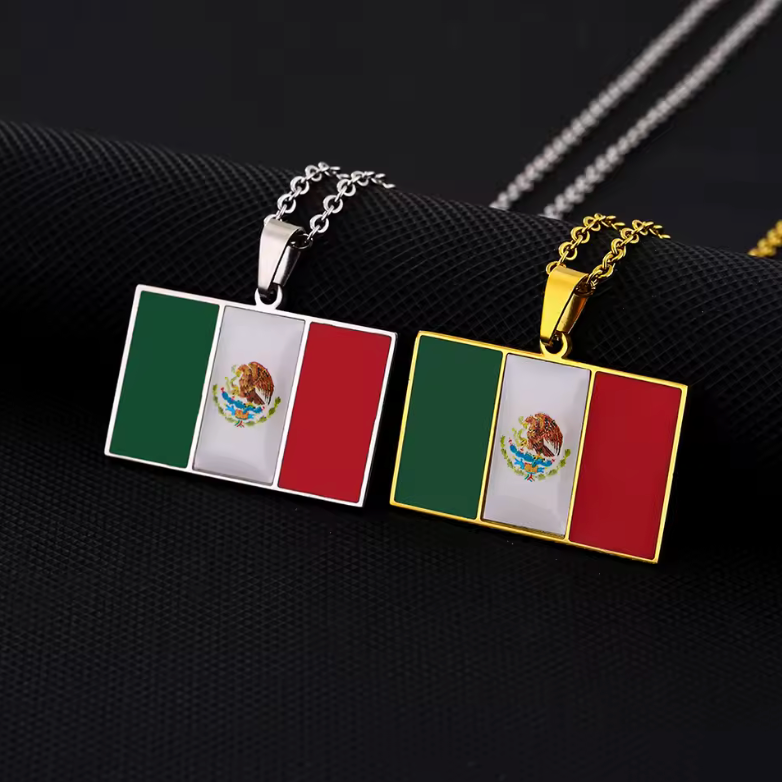 Mexico Flag Pendant Necklace – Gold & Silver Finish 🇲🇽