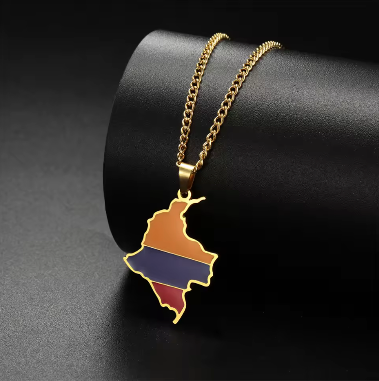 Colombia Map Pendant Necklace – Gold-Tone Flag Outline Chain