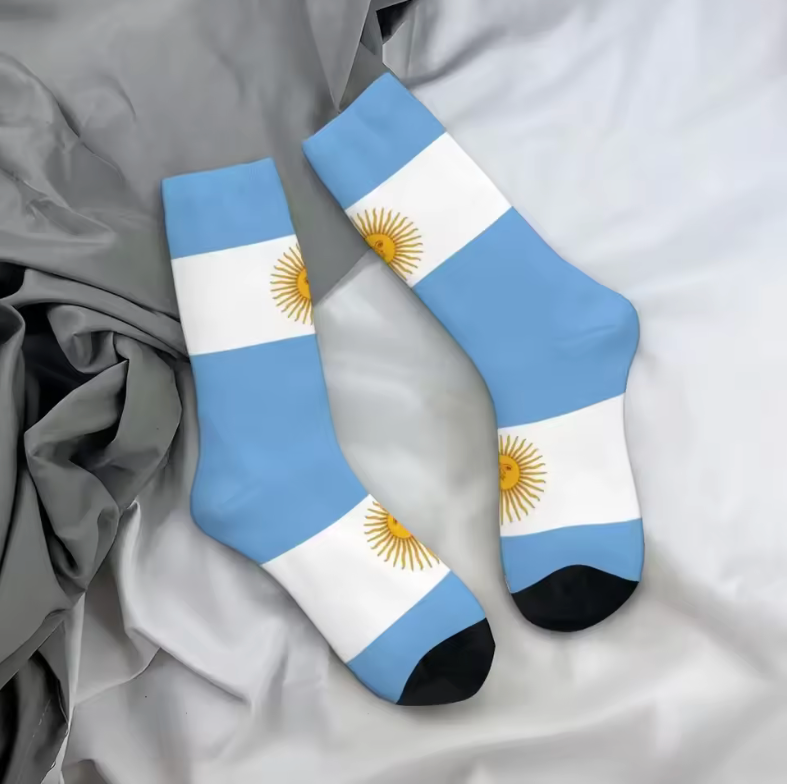 Argentina Flag Crew Socks – Light Blue & White Sun of May Design