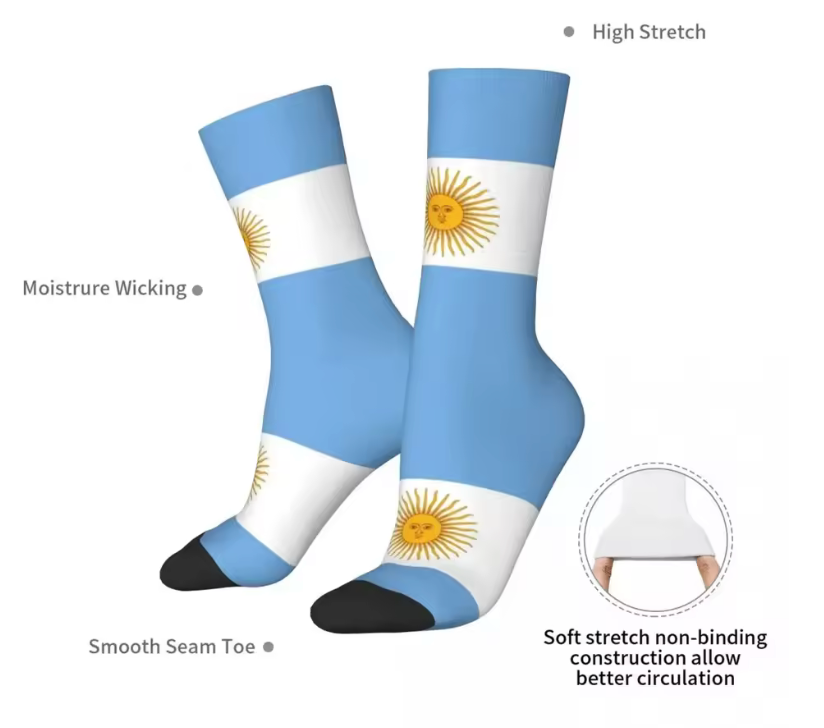 Argentina Flag Crew Socks – Light Blue & White Sun of May Design