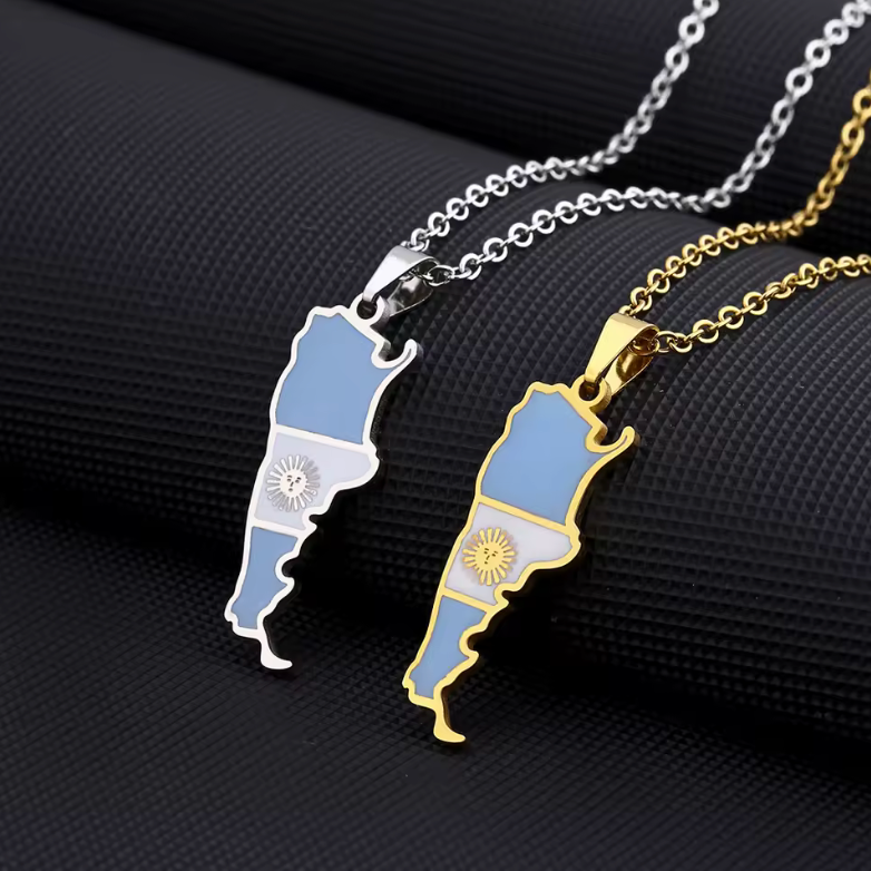 Argentina Map Pendant Necklace – Gold & Silver Flag Design