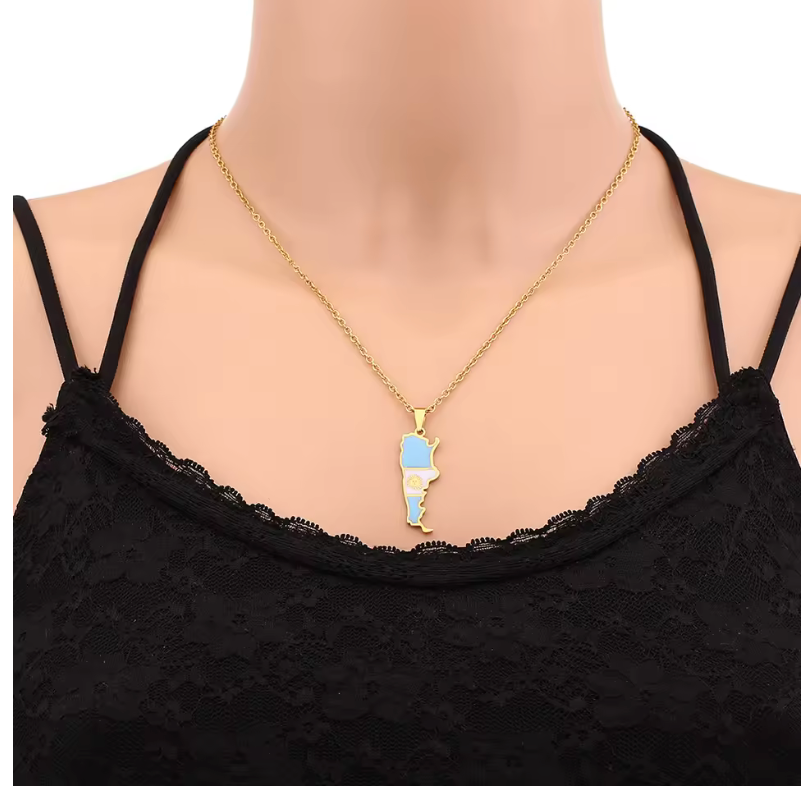 Argentina Map Pendant Necklace – Gold & Silver Flag Design