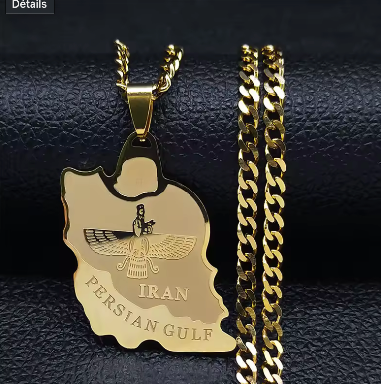 Iran Map Pendant Necklace – Persian Gulf Engraved Chain (Gold or Silver)