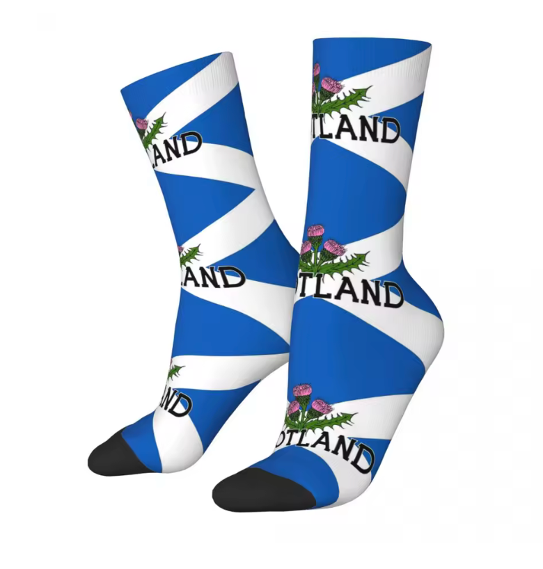 Scotland Saltire Crew Socks – Blue & White Thistle Design