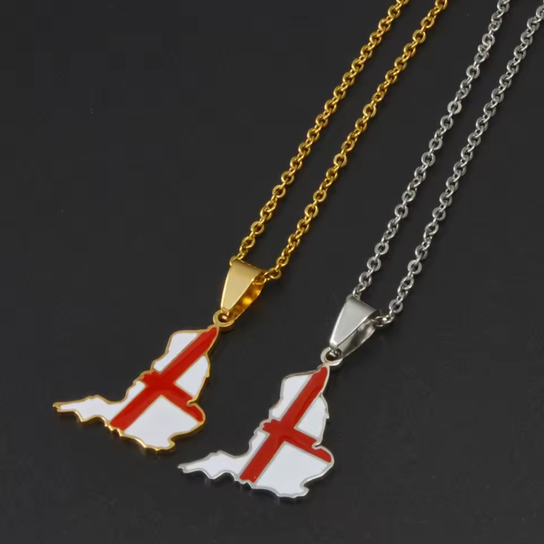 England Map Pendant Necklace – St. George’s Cross (Gold & Silver Options)