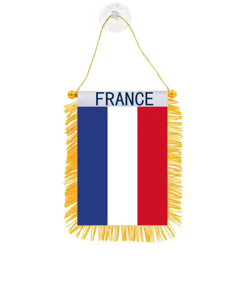 France Hanging Pennant Banner – Tricolor Flag with Gold Fringe