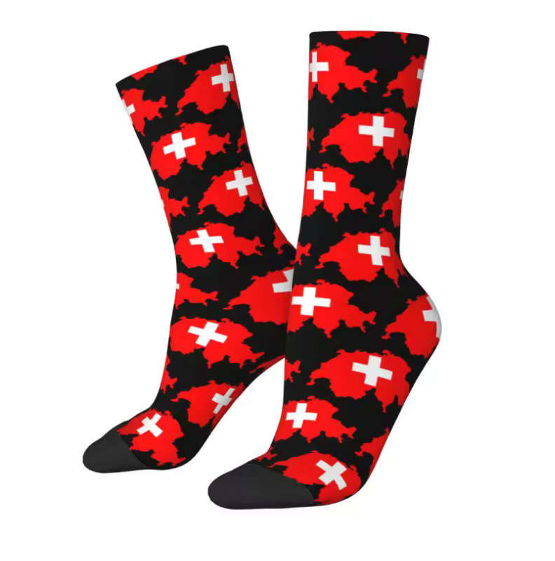 Swiss Map Crew Socks – Red & White Cross Pattern | Unisex