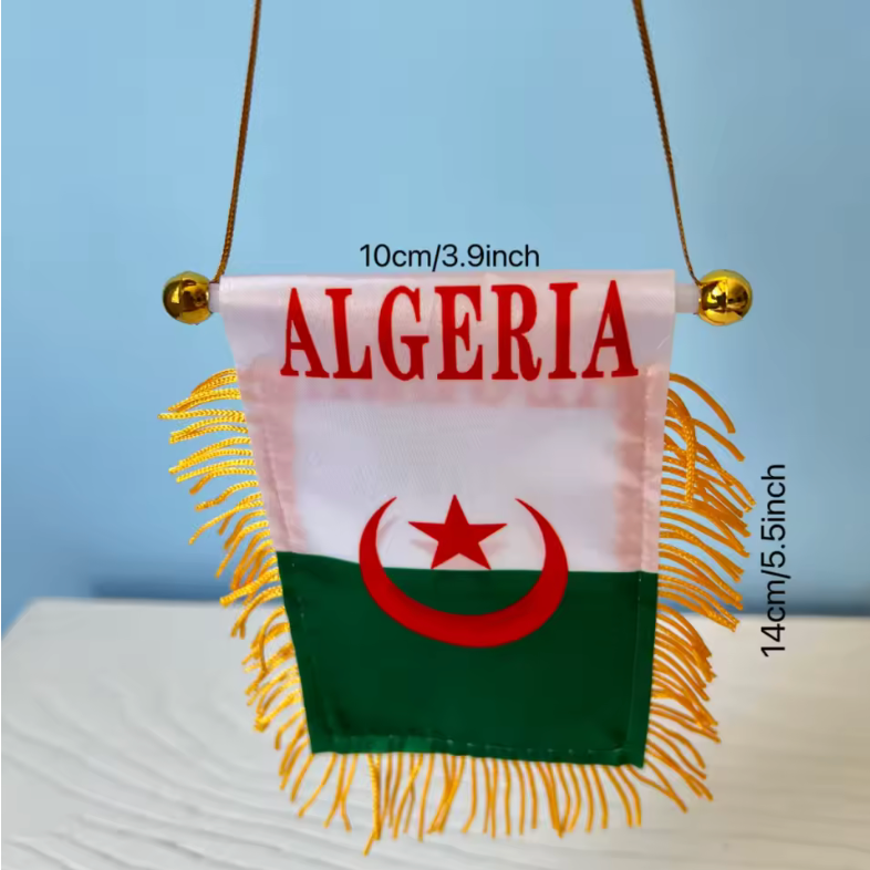 Algeria Flag Hanging Car Banner – Fringed Mini Pennant