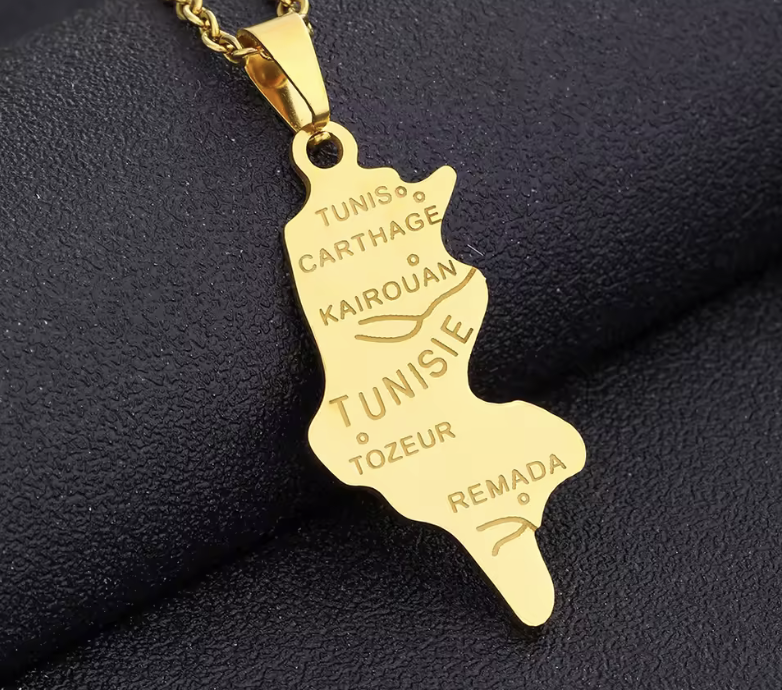 Tunisia Map Necklace – Gold & Silver Pendant with Chain