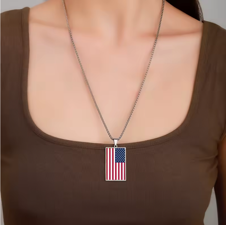 USA Flag Pendant Necklace – Stainless Steel American Flag Chain
